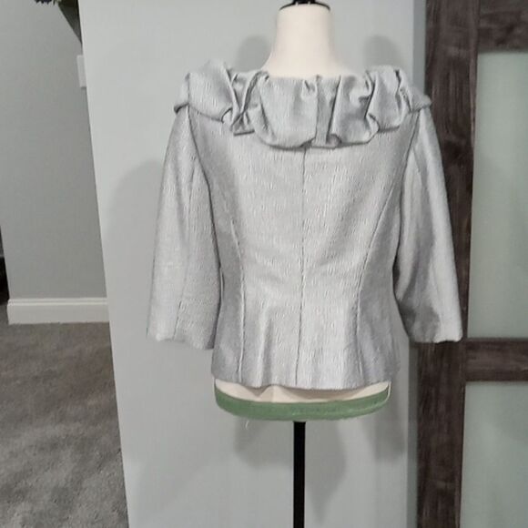 Adrianna Papell Evening Essential Shimmer Silver Jacket w ruffle collar size 12P - Picture 3 of 3